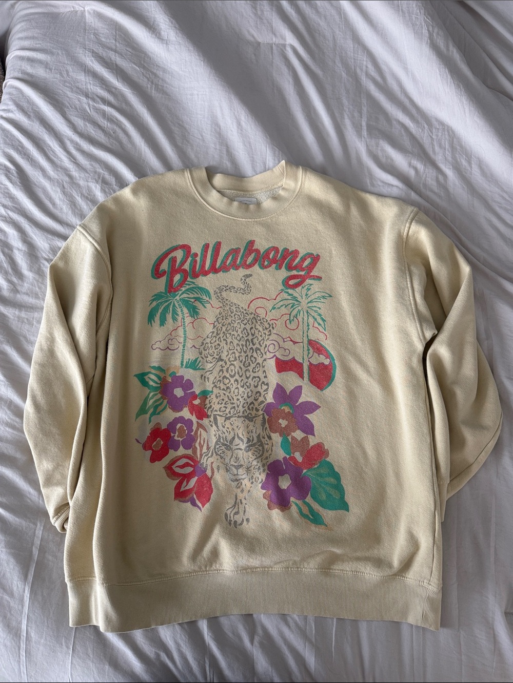 Billabong Cream Graphic Crewneck with Leopard & Tropical Florals